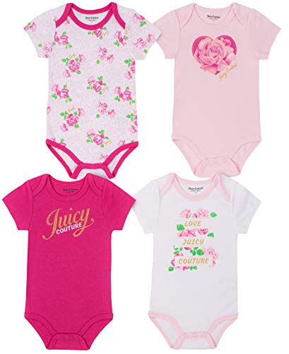 0194753687684 - JUICY COUTURE BABY GIRLS 4 PIECES PACK BODYSUITS, HAPPY PINK/BEACH PINK/BRIGHT WHITE, 0-3 MONTHS
