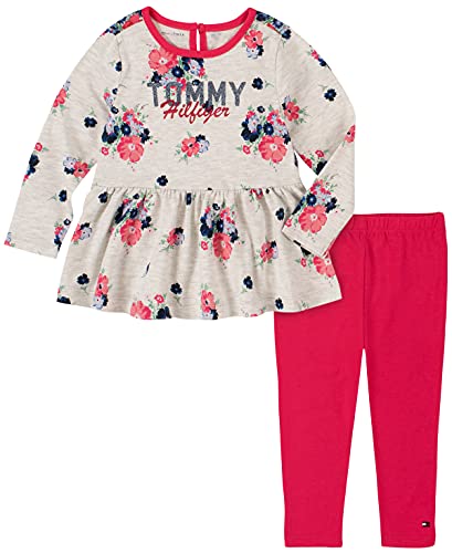 0194753853744 - TOMMY HILFIGER BABY GIRLS 2 PIECES LEGGINGS SET, PRINTED OATMEAL/RASPBERRY, 3-6 MONTHS