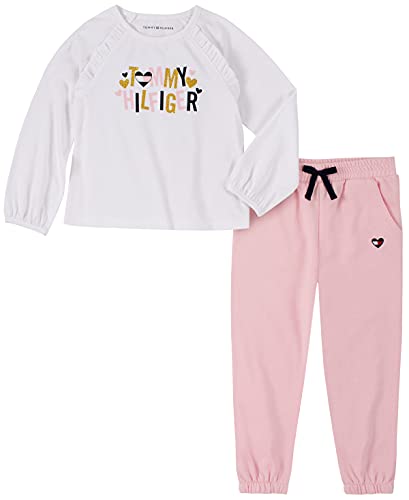 0194753857278 - TOMMY HILFIGER BABY GIRLS 2 PIECES JOGGER SET, BRIGHT WHITE/ROSE SHADOW/GOLD GLITTER, 6-9 MONTHS