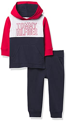 0194753859944 - TOMMY HILFIGER BABY BOYS 2 PIECES HOODED PANTS SET, NAVY BLAZER/WHITE HEATHER/SCARLET RED, 24M