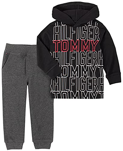 0194753860025 - TOMMY HILFIGER BABY BOYS 2 PIECES HOODED PANTS SET, DEEP BLACK/STEALTH HEATHER, 12M