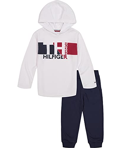0194753860193 - TOMMY HILFIGER BABY BOYS 2 PIECES HOODED PANTS SET, PARASAIL WHITE/NAVY BLAZER, 24M