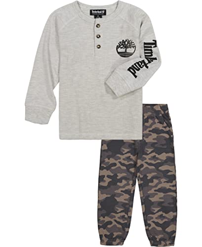 0194753861367 - TIMBERLAND BABY BOYS 2 PIECES PANT SET, OATMEAL/GREEN, 3-6 MONTHS