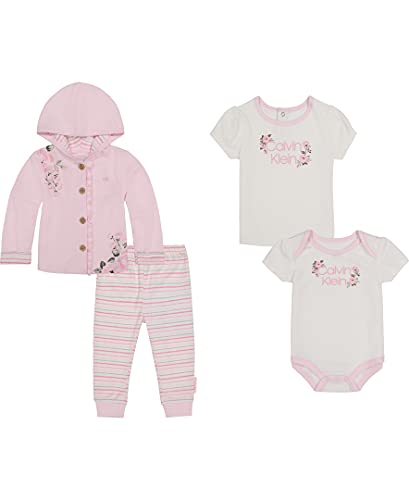 0194753883789 - CALVIN KLEIN BABY GIRLS 3 PIECES HOODED JACKET SET, BARELY PINK/STRIPES/SNOW WHITE, 0-3 MONTHS