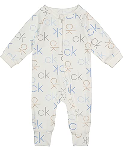 0194753886087 - CALVIN KLEIN BABY BOYS COVERALL FOOTED, MARSHMALLOW ALL OVER PRINT, 0-3 MONTHS