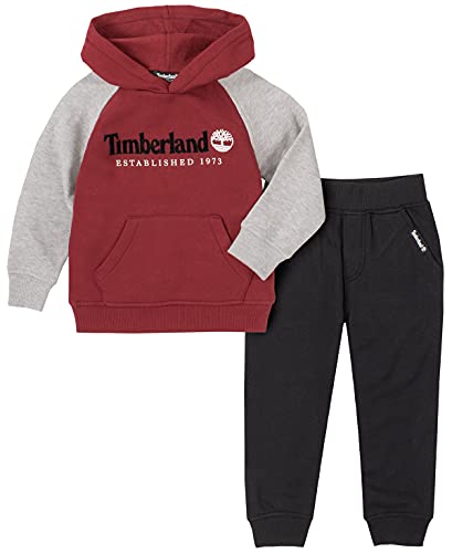0194753926844 - TIMBERLAND BABY BOYS 2 PIECES HOODED PULLOVER PANTS SET, CRANBERRY/BLACK, 18M