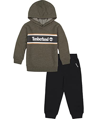 0194753927162 - TIMBERLAND BABY BOYS 2 PIECES HOODED PULLOVER PANTS SET, BROWN/BLACK, 3-6 MONTHS