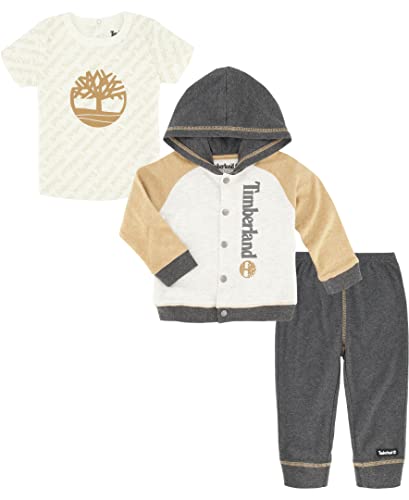 0194753965157 - TIMBERLAND BABY BOYS 3 PIECES BODYSUIT PANTS SET, BROWN/OATMEAL, 0-3 MONTHS