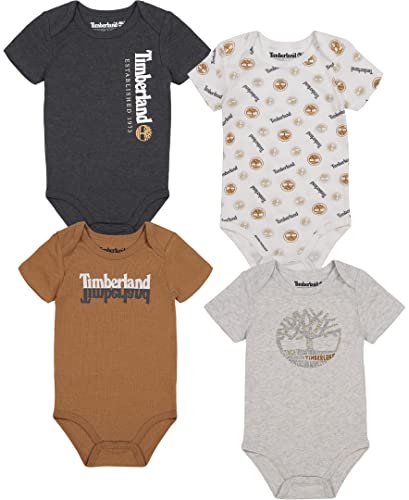 0194753965546 - TIMBERLAND BABY BOYS 4 PIECES PACK BODYSUITS, BROWN/OATMEAL, 0-3 MONTHS