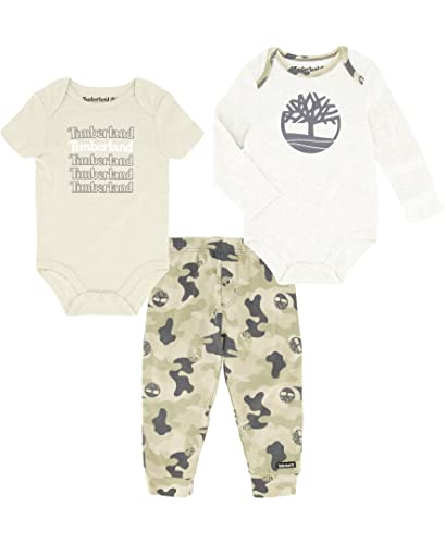 0194753965706 - TIMBERLAND BABY BOYS 3 PIECES BODYSUIT PANTS SET, OATMEAL/GREEN, 3-6 MONTHS