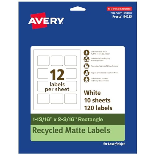 0194793934700 - AVERY ECOFRIENDLY MATTE WHITE RECYCLED RECTANGLE LABELS, 5.5 X 8.5, MATTE WHITE LABELS, PERMANENT LABEL ADHESIVE, LASER/INKJET, 20 PRINTABLE LABELS