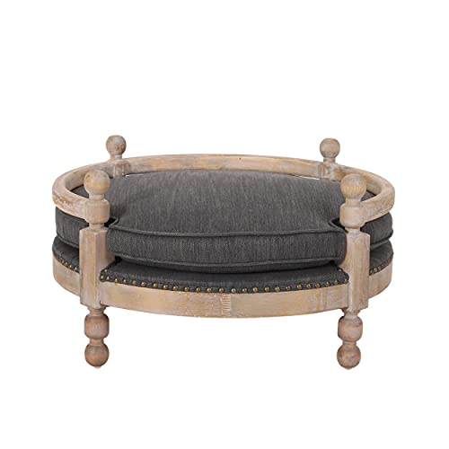 0194798045333 - CHRISTOPHER KNIGHT HOME RINES UPHOLSTERED MEDIUM PET BED - CHARCOAL/ANTIQUE NATURAL