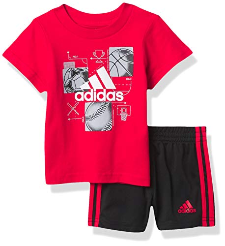 0194870304778 - ADIDAS BABY BOYS GRAPHIC SHORTS SET, VIVID RED, 3-6 MONTHS US
