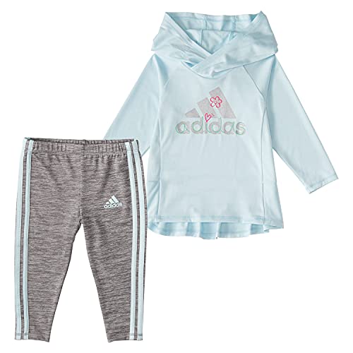 0194870445907 - ADIDAS INFANT GIRLS MÉLANGE HOODED TOP AND 3-STRIPES TIGHTS SET, HALO MINT HEATHER, 9M