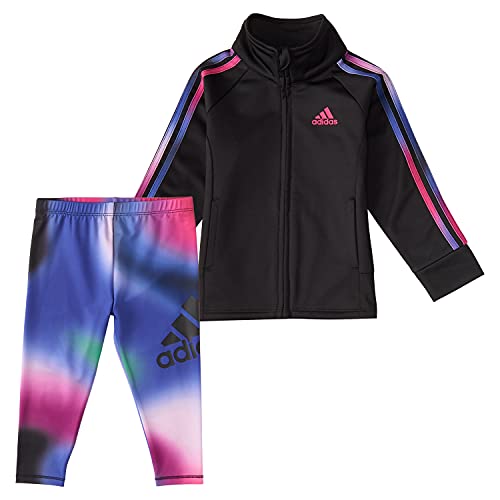 0194870446584 - ADIDAS INFANT GIRLS ZIP FRONT GLOW TRICOT JACKET AND PRINTED TIGHTS SET, BLACK, 24M