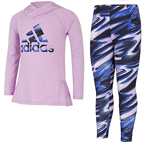 0194870579091 - ADIDAS GIRLS LONG SLEEVE MÉLANGE HOODED TOP AND TIGHTS SET, CLEAR LILAC HEATHER, 3 MONTHS