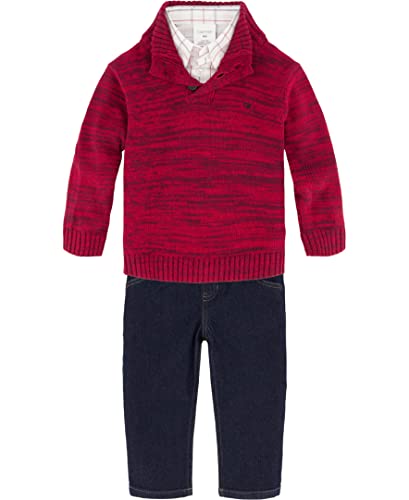 0194931240373 - CALVIN KLEIN BABY BOYS 3-PIECE SET WITH SWEATER, DRESS SHIRT, AND PANTS, RED MARLED, 12 MONTHS