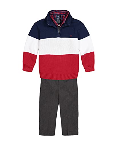 0194931244746 - TOMMY HILFIGER BABY BOYS 3-PIECE PULLOVER SWEATER, BUTTON-DOWN SHIRT, AND PANTS SET, FLAG BLUE BLOCK, 12 MONTHS