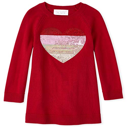 0194936110091 - THE CHILDRENS PLACE GIRLS BABY AND TODDLER HEART SWEATER DRESS, CLASSIC RED, 9-12 MONTHS