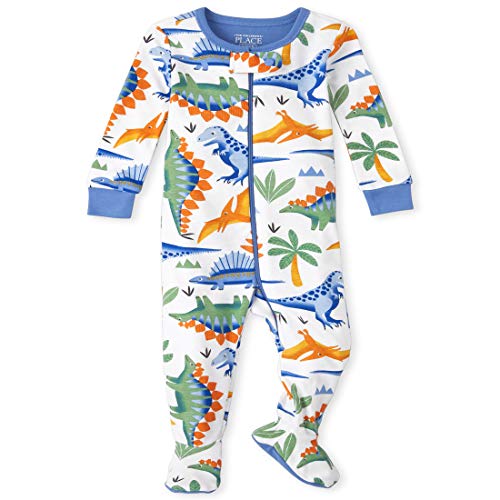 0194936511010 - THE CHILDRENS PLACE BABY AND TODDLER BOYS DINO SNUG FIT COTTON ONE PIECE PAJAMAS, WHITE, 9-12MOS