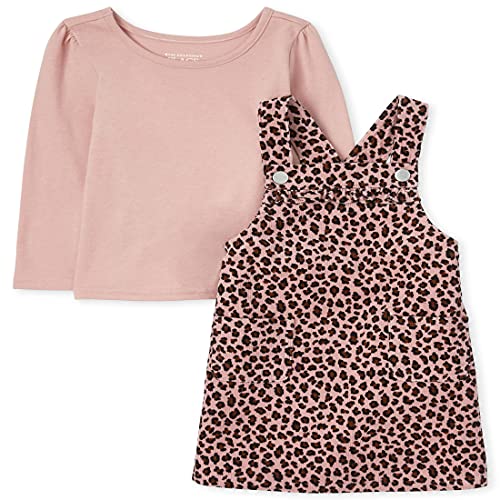 0194936828286 - THE CHILDRENS PLACE BABY TODDLER GIRL SLEEVELESS LEOPARD PRINT CORDUROY SKIRTALL AND TOP 2-PIECE SET, BARE ROSE, 5T