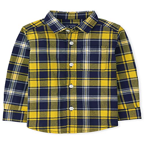 0194936905772 - THE CHILDRENS PLACE BABY TODDLER BOY LONG ROLL UP SLEEVES PLAID OXFORD BUTTON DOWN SHIRT, TREASURE, 12-18 MONTHS