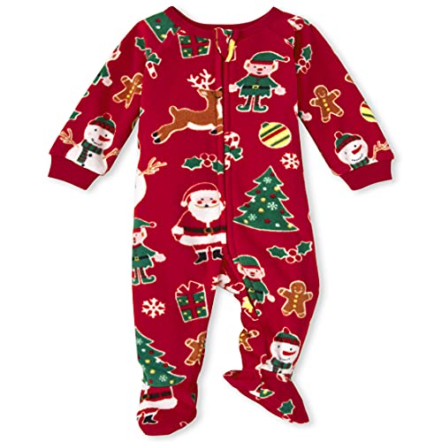 0194936921482 - THE CHILDRENS PLACE BABY AND TODDLER CREW FLEECE ONE PIECE PAJAMAS, RUBY, 3-6 MONTHS
