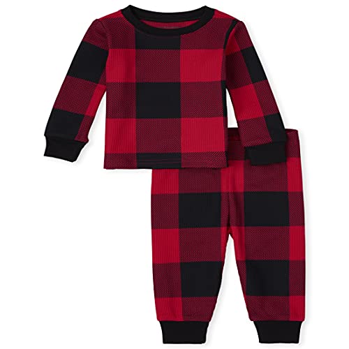 0194936929181 - THE CHILDRENS PLACE BABY AND TODDLER THERMAL BUFFALO PLAID SNUG FIT COTTON PAJAMAS, RUBY, 3-6 MONTHS