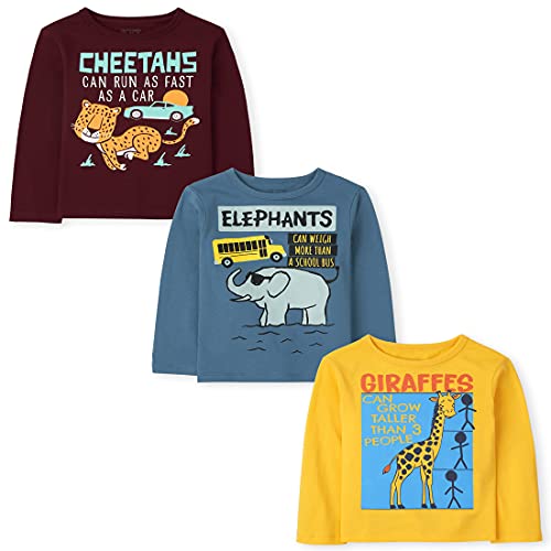 0194936954121 - THE CHILDRENS PLACE BABY TODDLER BOY LONG SLEEVE GRAPHIC T-SHIRT 3-PACK, ANIMALS, 2T