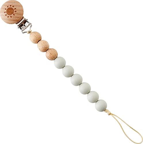 0195002176409 - STEPHAN BABY PACIFIER CLIPS - NEWBORN ESSENTIALS WOOD AND SILICONE BEADED BINKY TETHER, 9.5-INCH, SUN