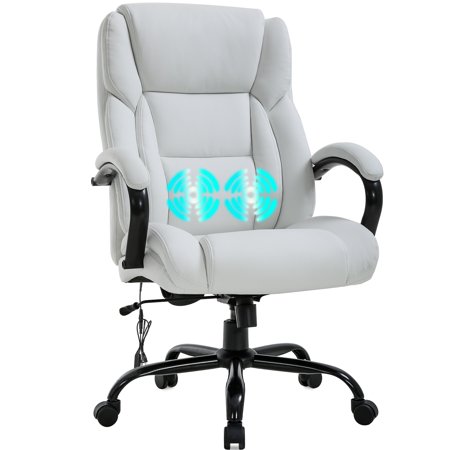 0195030009694 - OFFICE CHAIR DESK CHAIR COMPUTER CHAIR WITH LUMBAR SUPPORT HEADREST ARMREST SWIVEL ROLLING PU LEATHER TASK BIG AND TALL 500LB WIDE SEAT MASSAGE ERGONOMIC CHAIR ADJUSTABLE FOR ADULTS WOMEN(WHITE)