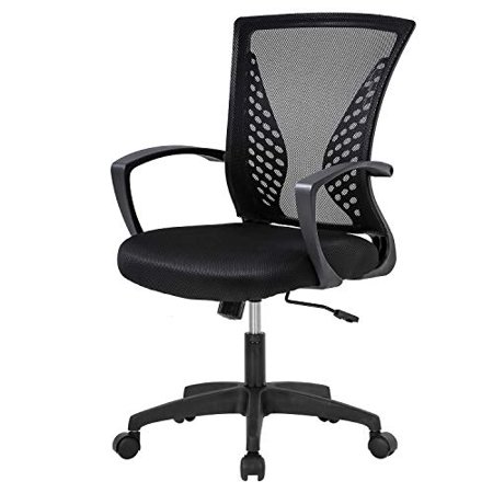 0195030014773 - HOME OFFICE CHAIR MID BACK PC SWIVEL LUMBAR SUPPORT ADJUSTABLE DESK TASK COMPUTER ERGONOMIC COMFORTABLE MESH CHAIR WITH ARMREST (BLACK)