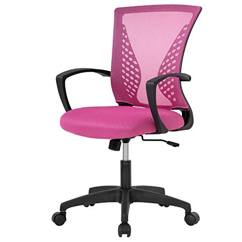 0195030015534 - HOME OFFICE CHAIR MID BACK PC SWIVEL LUMBAR SUPPORT ADJUSTABLE DESK TASK COMPUTER ERGONOMIC COMFORTABLE MESH CHAIR WITH ARMREST (PINK)