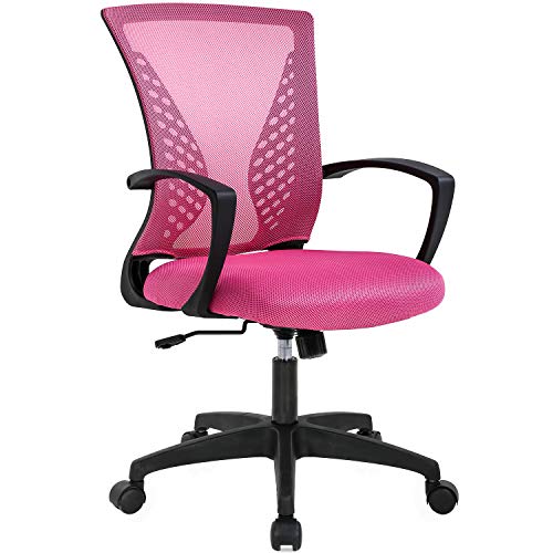 0195030015916 - OFFICE CHAIR DESK CHAIR COMPUTER CHAIR WITH LUMBAR SUPPORT ARMREST MID BACK ROLLING SWIVEL TASK ADJUSTABLE MESH ERGONOMIC CHAIR FOR WOMEN ADULTS, PINK
