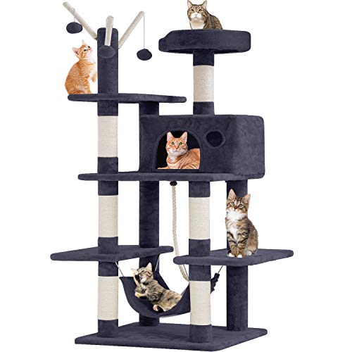 0195030017101 - FDW CAT TREE TOWER CONDO PLAY HOUSE 56 INCHES PLAYGROUND CAGE KITTEN MULTI-LEVEL ACTIVITY CENTER MEDIUM SCRATCHING POST FURNITURE PLUSH PERCHES WITH HAMMOCK