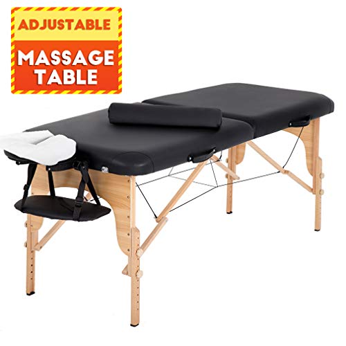 0195030017255 - PORTABLE MASSAGE TABLE 2 FOLD MASSAGE BED SPA BED 73” L 28” W HEIGHT ADJUSTABLE MASSAGE TABLE WITH BOLSTERS CARRY CASE