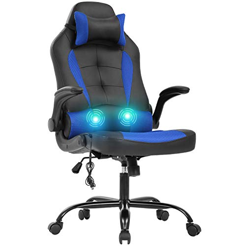 0195030017347 - VNEWONE COMPUTER GAMING CHAIR OFFICE PC ERGONOMIC EXECUTIVE DESK RACING ROLLING SWIVEL TASK PU LEATHER WITH LUMBAR SUPPORT HEADREST ADJUSTABLE ARMREST MASSAGER, BLUE