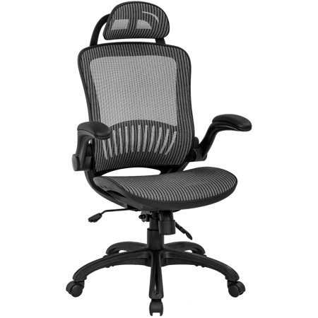 0195030018528 - OFFICE CHAIR ERGONOMIC DESK CHAIR MESH COMPUTER CHAIR WITH LUMBAR SUPPORT HEADREST FLIP UP ARMS ROLLING SWIVEL ADJUSTABLE TASK CHAIR FOR ADULTS(GREY)