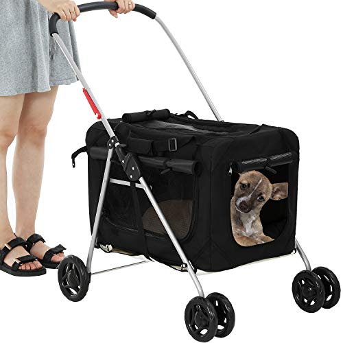 0195030018788 - BESTPET DOG STROLLER CAT STROLLER PET CARRIERS BAG FOR SMALL MEDIUM DOGS CATS TRAVEL CAMPING 4 WHEELS LIGHTWEIGHT WATERPROOF FOLDING CRATE STROLLER WITH SOFT PAD,BLACK