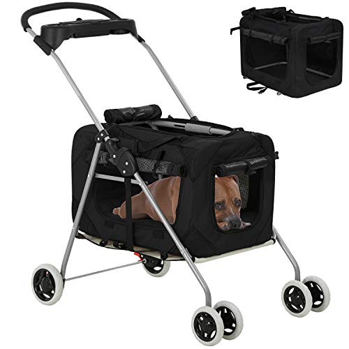 0195030018801 - BESTPET DOG STROLLER CAT STROLLER PET CARRIERS BAG FOR SMALL MEDIUM DOGS CATS TRAVEL CAMPING 4 WHEELS LIGHTWEIGHT WATERPROOF FOLDING CRATE STROLLER WITH SOFT PAD,BLACK