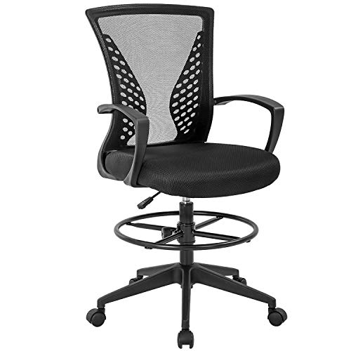 0195030018832 - DRAFTING CHAIR TALL OFFICE CHAIR ADJUSTABLE HEIGHT WITH ARMS FOOT REST BACK SUPPORT ADJUSTABLE HEIGHT ROLLING SWIVEL DESK CHAIR MESH DRAFTING STOOL FOR STANDING DESK ADULTS WOMEN(BLACK)