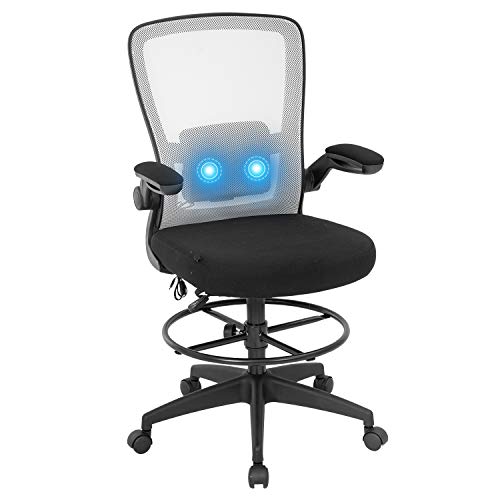 0195030019044 - DRAFTING CHAIR OFFICE CHAIR COMPUTER CHAIR ADJUSTABLE HEIGHT WITH LUMBAR SUPPORT ARMS FOOTREST MASSAGE MESH TASK DESK CHAIR FOR ADULTS WOMEN(WHITE)