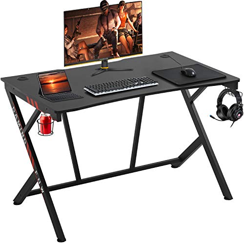 0195030027353 - GAMING DESK 45 W X 29 D HOME OFFICE COMPUTER DESK RACING STYLE STUDY DESKEXTRA LARGE MODERN ERGONOMIC PC CARBON FIBER WRITING DESK TABLE WITH CUP HOLDER HEADPHONE HOOK