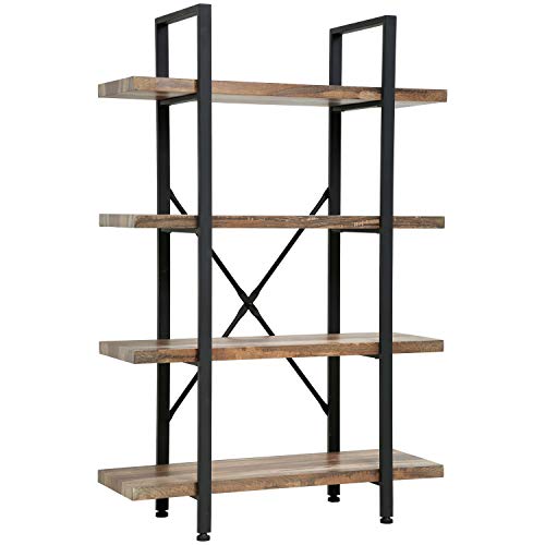 0195030029944 - 4-TIER SOLID WOOD BOOKCASE INDUSTRIAL RUSTIC VINTAGE OPEN STORAGE BOOKSHELF WITH METAL FRAME FOR HOME OFFICE STUDY,47.5-INCH