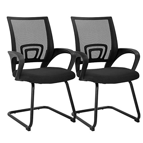 0195030031459 - OFFICE GUEST CHAIR RECEPTION CHAIRS WITH LUMBAR SUPPORT ARMREST MESH CUSHION SEAT CONFERENCE CHAIRS MEETING CHAIR SET OF 2 HOME OFFICE CHAIR BLACK