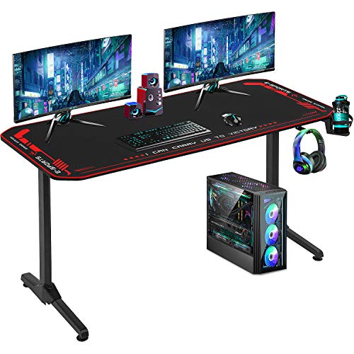 0195030032982 - COMPUTER DESK GAMING DESK 55 INCHES HOME OFFICE DESK WITH HEADPHONE HOOK CUP HOLDER AND SOCKET RACK FULL-SURFACE MOUSE PAD GAMER WORKSTATION FOR ADULT TEENS,BLACK