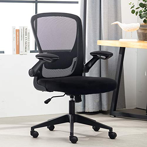 0195030037871 - HOME OFFICE CHAIR,ERGONOMIC DESK CHAIR,MESH COMPUTER CHAIR MID BACK COMFORT CHAIRS WITH LUMBAR SUPPORT AND FLIP-UP ARMS,BLACK