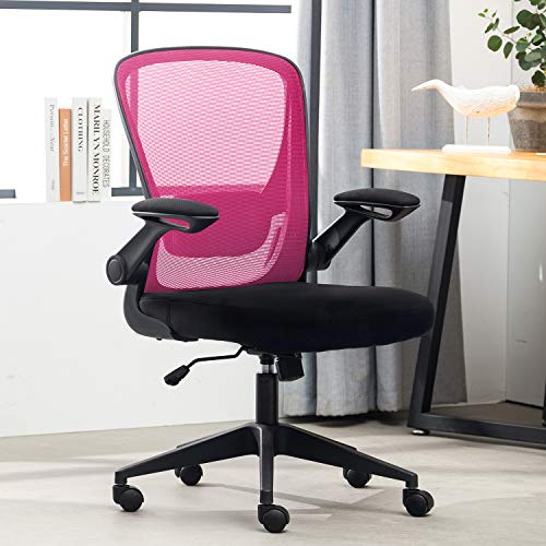 0195030037901 - HOME OFFICE CHAIR,ERGONOMIC DESK CHAIR,MESH COMPUTER CHAIR MID BACK COMFORT CHAIRS WITH LUMBAR SUPPORT AND FLIP-UP ARMS,PINK