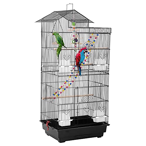 0195030039776 - 39-INCH ROOF TOP LARGE FLIGHT PARROT BIRD CAGE ACCESSORIES WITH ROLLING STAND MEDIUM ROOF TOP LARGE FLIGHT CAGE FOR SMALL COCKATIEL CANARY PARAKEET SUN PARAKEET CONURE FINCHES BUDGIE LOVEBIRDS PET TOY