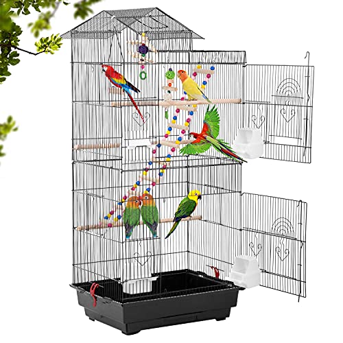 0195030039882 - 39-INCH ROOF TOP LARGE FLIGHT PARROT BIRD CAGE ACCESSORIES WITH ROLLING STAND MEDIUM ROOF TOP LARGE FLIGHT CAGE FOR SMALL COCKATIEL CANARY PARAKEET SUN PARAKEET CONURE FINCHES BUDGIE LOVEBIRDS PET TOY